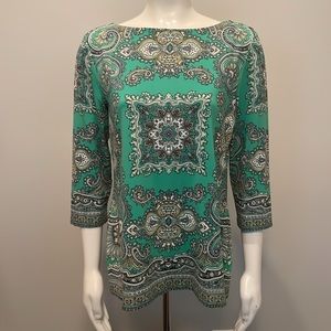 Charter Club Green Tunic Top with Paisley Print Size L Large